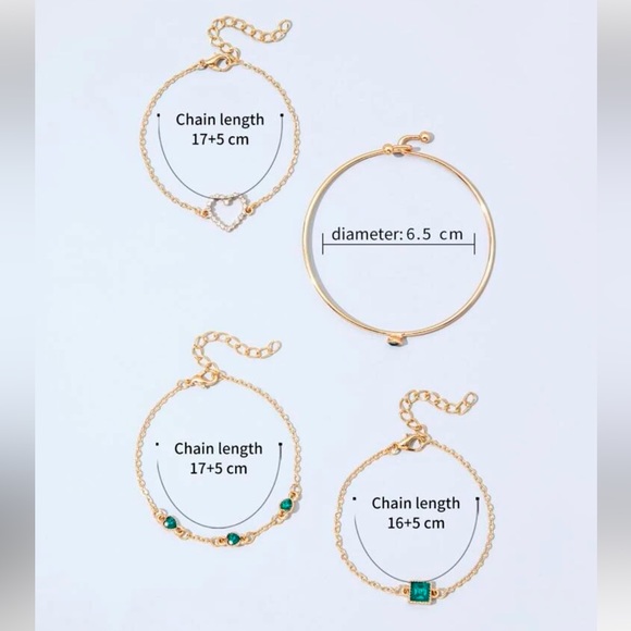 Set of 4 Emerald Green & Gold Bracelets / Gold Bracelet / Emerald Green Bracelet - Picture 4 of 4